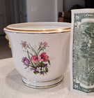 Rare 5" tall Trenton Art Pottery NJ Gold/Flowers on White Porcelain Planter Pot — photo 4