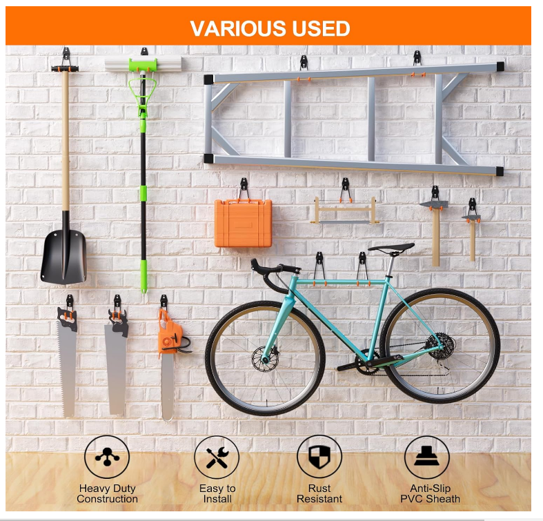 12 Pack Garage Storage Hooks 2 Extension Cord Straps Wall Mount Hook