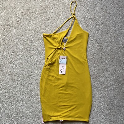knee length dresses for ladies Embellished Scoop-Neck Bodycon Mini Dress in Yellow - 8 main image 0
