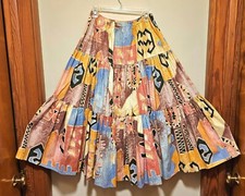 Vintage Southwest Aztec Tiered Maxi Skirt with Large Sweep