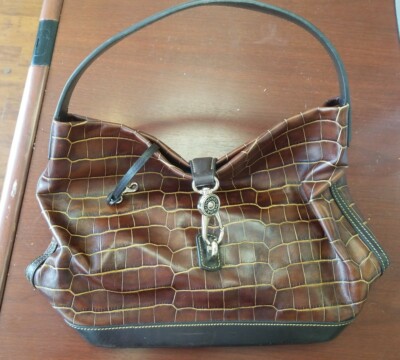 DOONEY & BOURKE Logo Lock Sac Croc Embossed Leather Brown w  display picture 2
