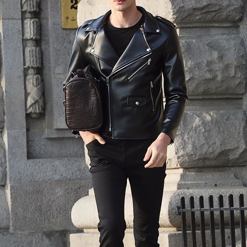 Soft Lambskin Black Leather jacket for Men Leather Biker Jacket Gift for Mens - Picture 2 of 4
