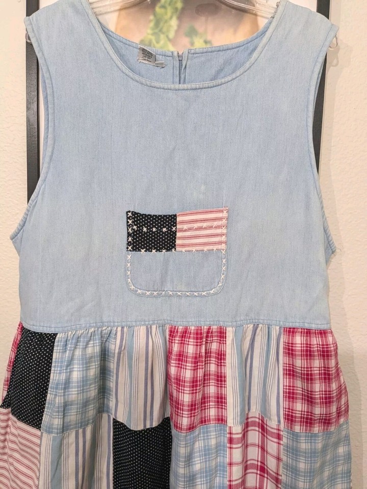 Vintage Jumper Dress Womens Plus Sz 18 Red White & Blue Patriotic