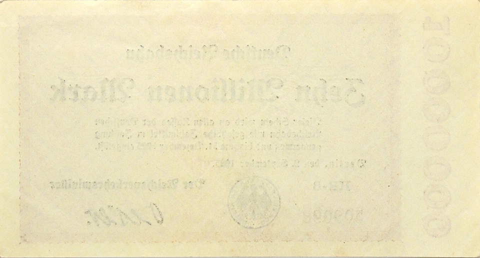 Germany - Weimar - BANKNOTE - 10000000 Mark 1923 - Deutsche Reichsbahn - Berlin - Image 2 of 2