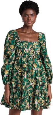 Ulla Johnson Alita Green Yellow Cotton Puff Sleeve Empire Waist Mini Dress Nwt 4