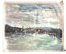 French PostImpressionism Seascape River City Port France Oil Painting