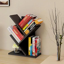 Book Tree Bookshelf, 3-Tier Wood Bookshelf Tree Bookcase for Displaying Books, C