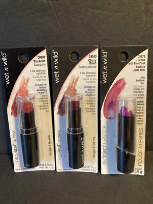 WET N WILD SILK FINISH LIPSTICK Lot Of 3 Different Items C906D/C918D/C527B (L7)