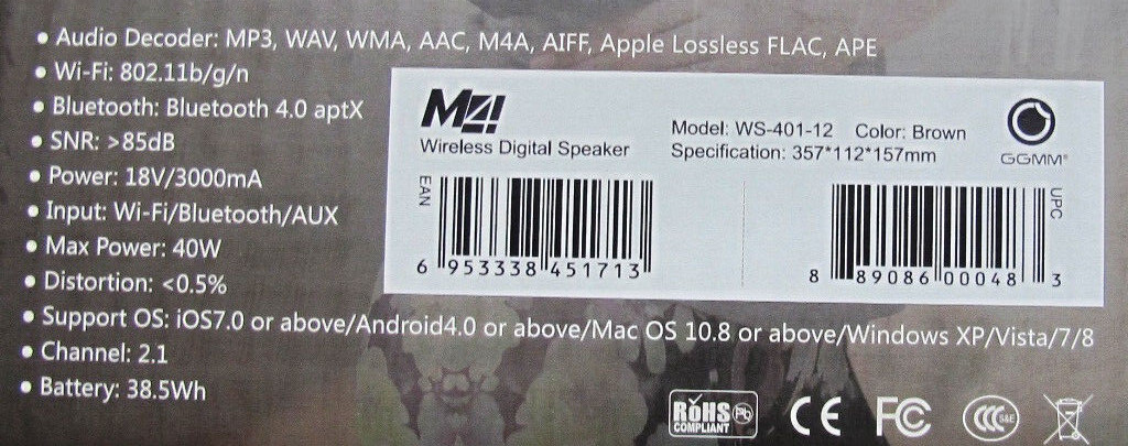 GGMM M4 Wireless Speaker for Music Streaming,Wi-Fi Bluetooth Speaker