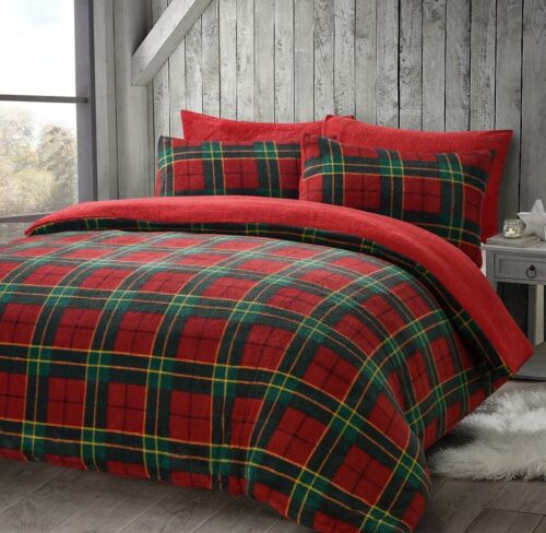 Rot Teddy Tartan Fleece Bettdecke Quilt Cover Set Bettwäsche Überwurf Kuscheln Hoodies - Bild 2 von 9
