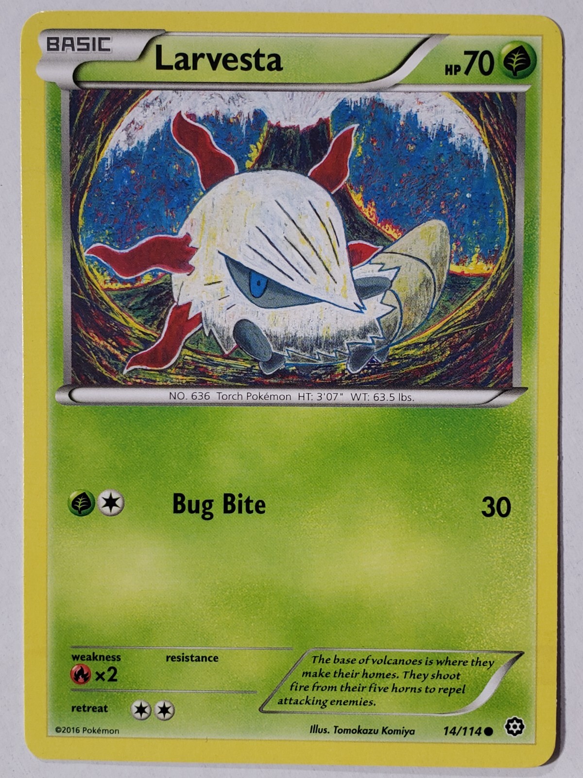 Larvesta 14/114- B2G1F - XY Steam Siege Pokemon Card - Tomokazu Komiya Art