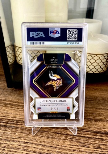 Justin Jefferson Die-Cut Tie-Dye Auto /25 2021 Panini Select Vikings PSA 10 Auto - Picture 2 of 2