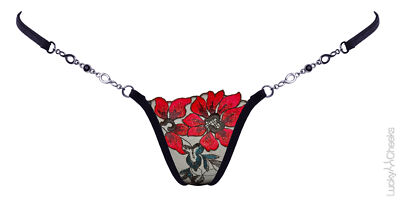 LUCKY CHEEKS Sonderpreis Luxury V-String CHR. FLOWER black - LC305CFBV Gr. XS
