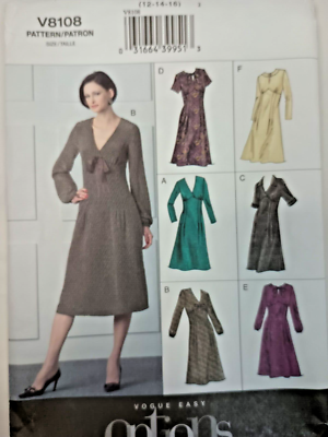 Vogue 8108 Sewing Patterns Semi-fitted Dress 12-16 New Envelope Damage |  eBay