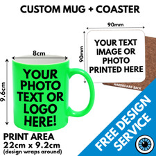 Custom Printed Mugs & Coaster • Personalised Print Cup Logo Image Photo Bulk Mug