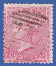 GB QV 1857 4d ROSE CARMINE SG66 GU + LIGHT CANCEL
