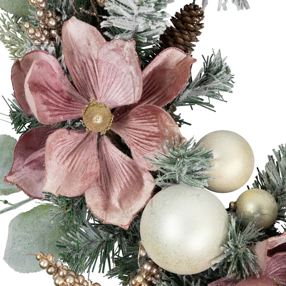 Pink Floral and Ball Ornament Frosted Pine Artificial 848510040891 eBay