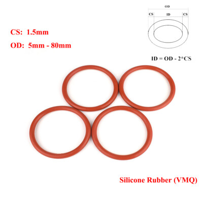 Silikon VMQ Dichtring O-Ringe Schnurstärke 1,5mm, OD 5-80mm Lebensmittelecht Rot
