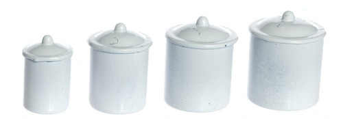 Dolls House Canisters & Lids White x 4 Kitchen Accessory Miniature 1:12th Scale