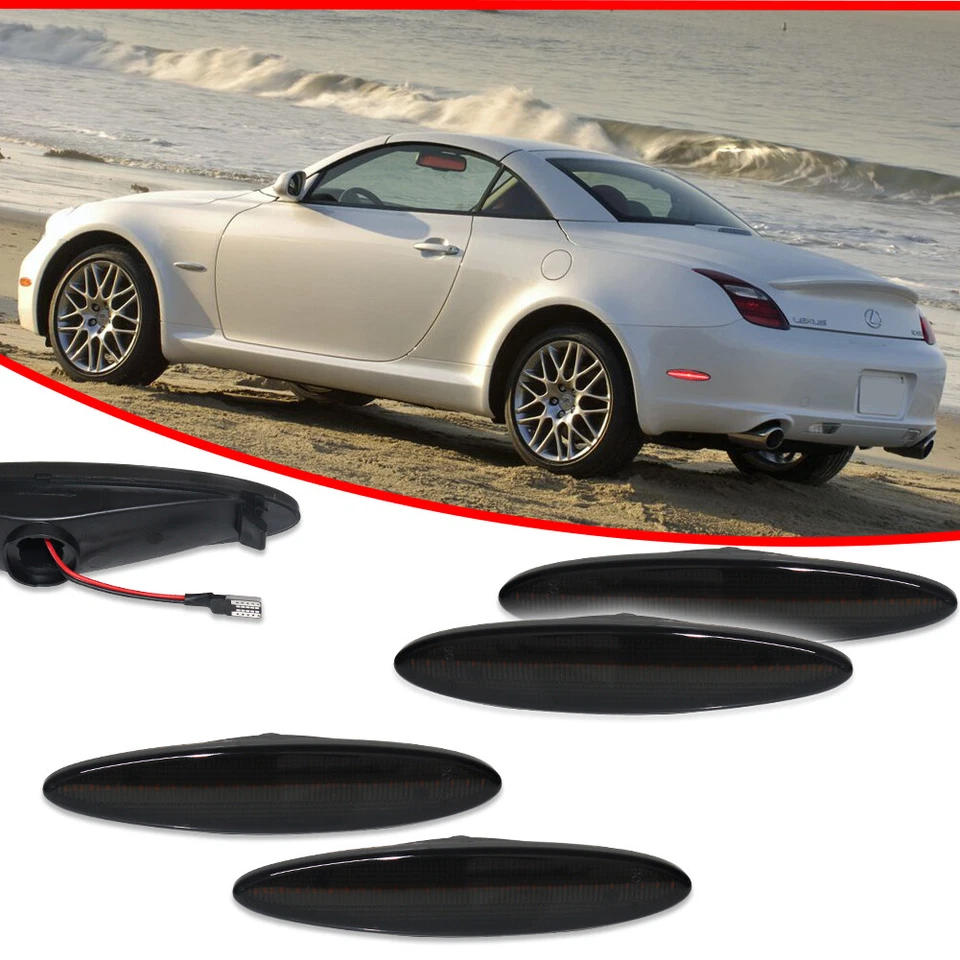 For 2002-2010 Lexus SC430 Smoked Front Rear LED Side Marker Light Amber/Red 4PCS - Image 3 of 4