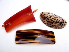 3 Vintage hair barrettes faux tortoiseshell celluloid NO US IMPORT FEES