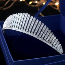 Luxury All CZ Cubic Zirconia Flower Wedding Queen Princess Prom Tiara Crown