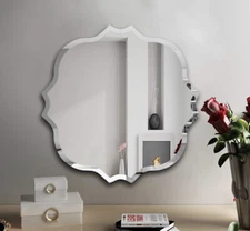 KOHROS Scalloped Edge Beveled Frameless Bathroom Wall Mirror For Living Room NEW