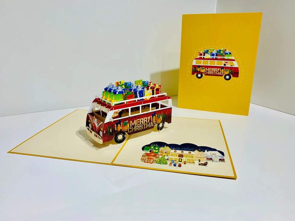 TARJETAS POP ORIGAMI Kombi Feliz Navidad Santa 3D Pop Up Tarjeta de Felicitación Diversión Australiana Foto 2 de 4
