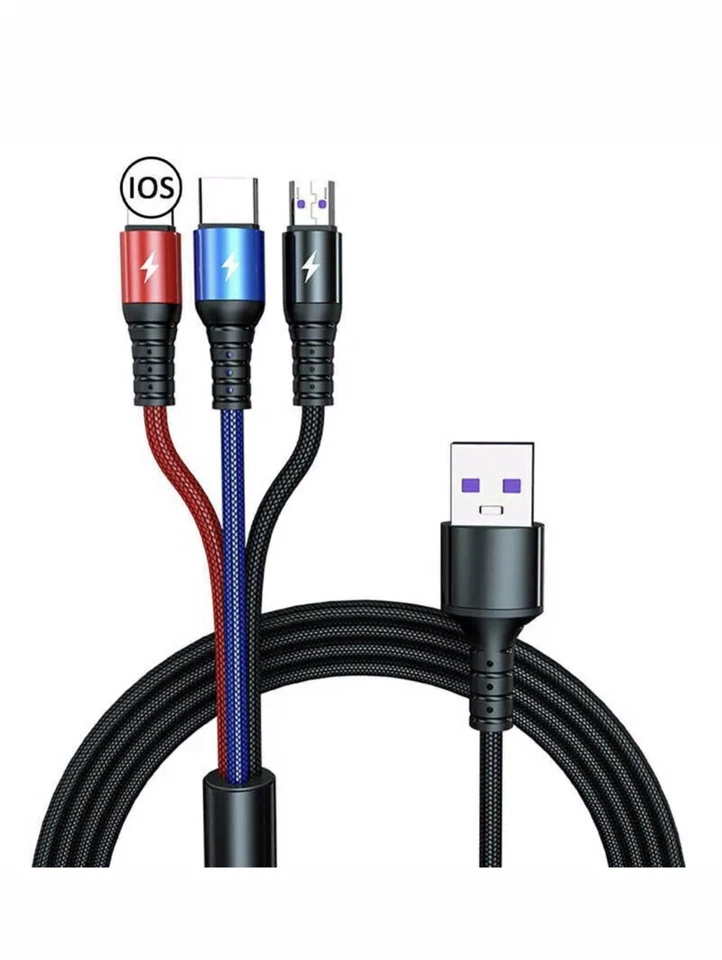 3in1 Multi USB Fast Charger Charging Cable Cord For Type C Android Micro iPhone - Image 3 of 3
