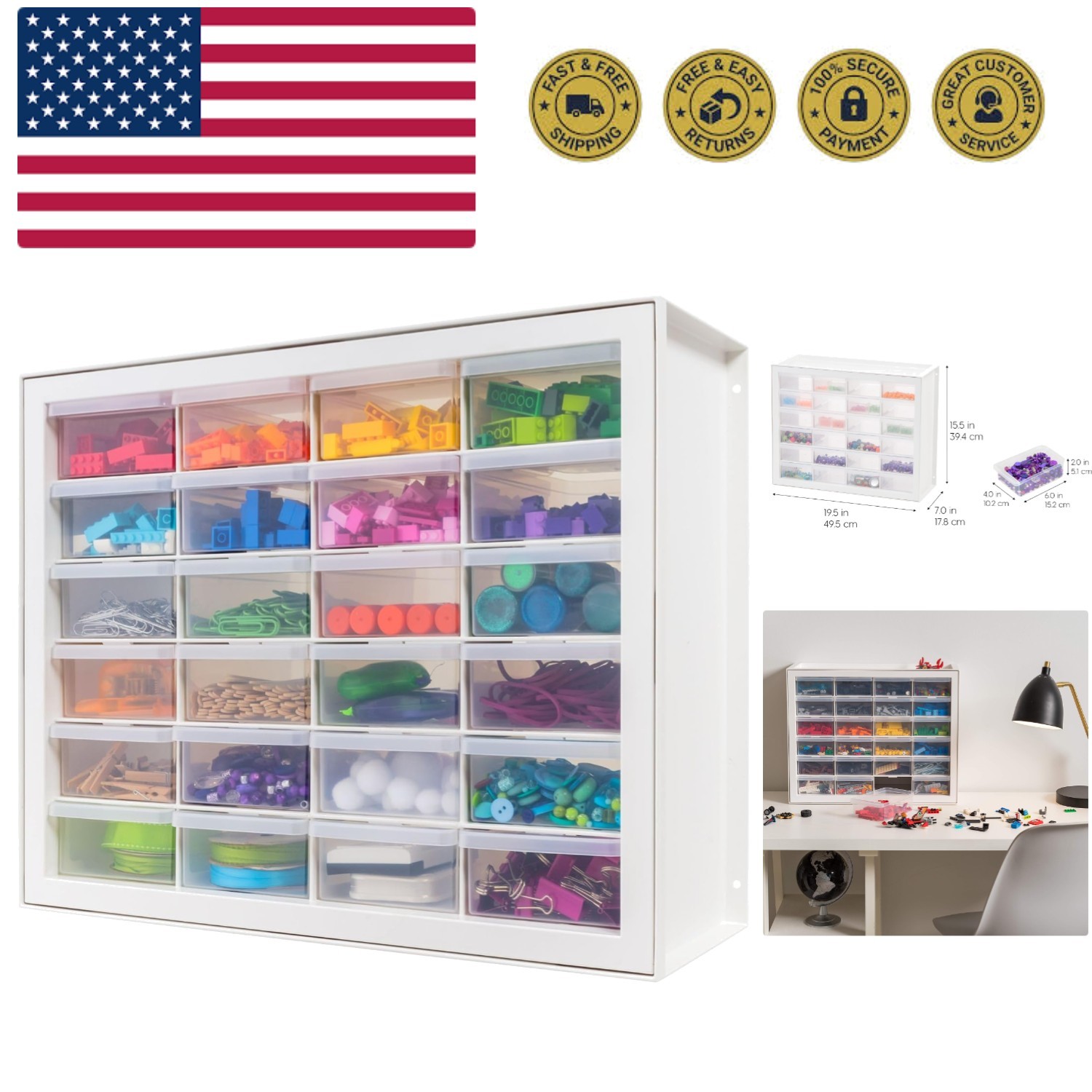 IRIS  Plastic Drawer Storage Organizer, 24-Drawer Teacher Toolbox Bead Small ...