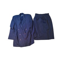 Ann Taylor Navy Pinstripe Double Breasted Blazer Skirt Suit Set Womens Size 12