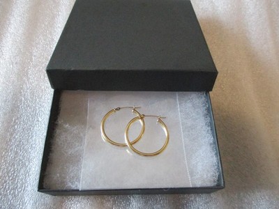 14K GELBGOLD RUNDE HOHLCREOLEN von RI - 1 Zoll (25 mm x 2 mm) - 1,14 g