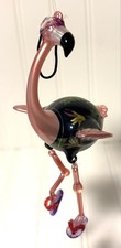 Department 56 Pink Flamingo Ornament Glass Wearing Flip Flops Hand-painted Beach