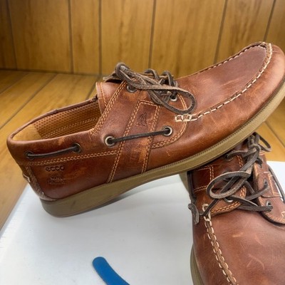 Ecco Mens Water Repellent Leather Boat Shoes Brown 405207 Size 44