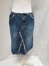 XOXO Y2K Denim Midi Skirt Distressed Frayed Front Slit Size 5/6