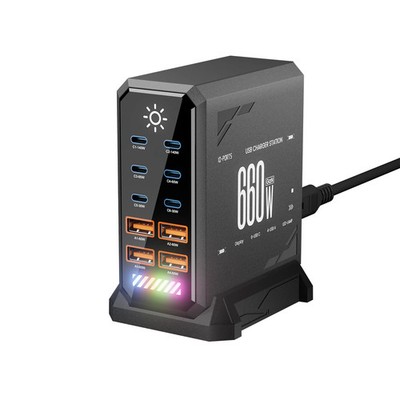 660W GaN USB C Charger 10-Port PD3.1 140W Fast Charging Station Desktop Hub
