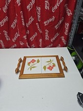 Vintage Ceramic Tile Tray With Cherry Pattern 37x27cm 