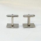 Vintage Silver Tone Black Onyx Style Rectangle Cufflinks Mens Formal Jewelry — photo 6