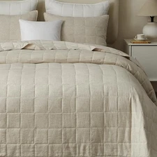 Powdion 100% Linen Quilt King, Pre-Washed Linen Front and Cotton Back