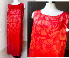 60's Red TROPICANA Damask HAWAIIAN Long Sheath Dress 1960s, 1950's