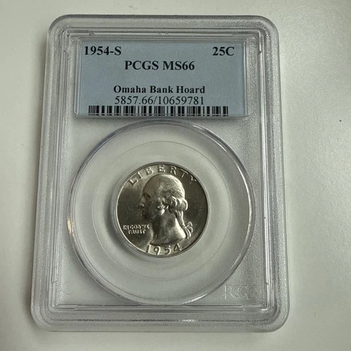 1954-S Washington Silver Quarter PCGS MS66 Omaha Bank Hoard