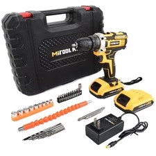 20V Electric Drill 3/8" Cordless Screwdriver Set Power Tool W/ Battery&Charger