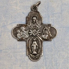 FANTASTIC ~ VINTAGE ~ STERLING  FOUR WAY CRUCIFORM ~ CROSS  RELIGIOUS ~ MEDAL