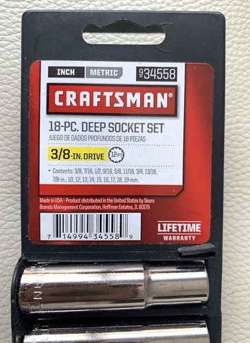 Craftsman 3/8" Drive Set Deep Well Socket set 9 pc 12 Point USA New 34588 Vtg