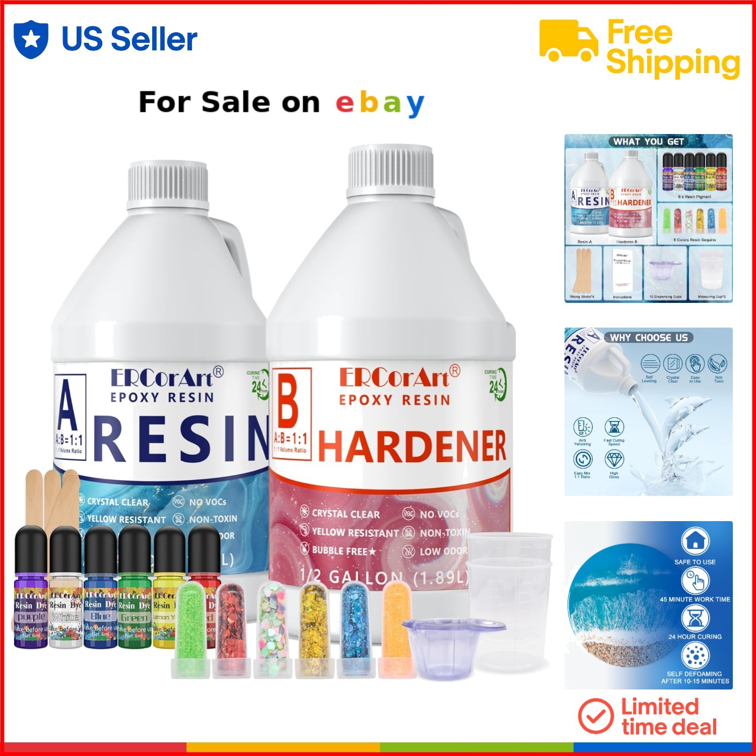 1 Gallon Clear Self-Leveling Epoxy Resin Kit for River Tables & Jewelry