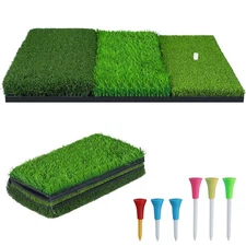 NEWCARE Golf Hitting Mat, 3-in-1 Foldable Grass , Tri-Turf Practice Training