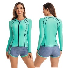 Women Long Sleeve Swimsuit Front Zip Rash Guard UV Protection Surfing Swimwear