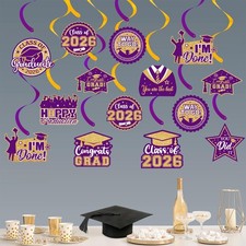 20 Pack Graduation Party Decorations 2026 - Congrats Grad Hanging Decor, Purp...