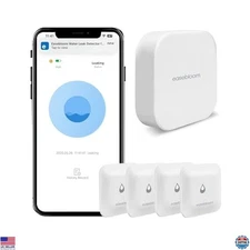 Smart Water Leak Detector System - 4-Pack Hub & Mini Sensors with App Alerts