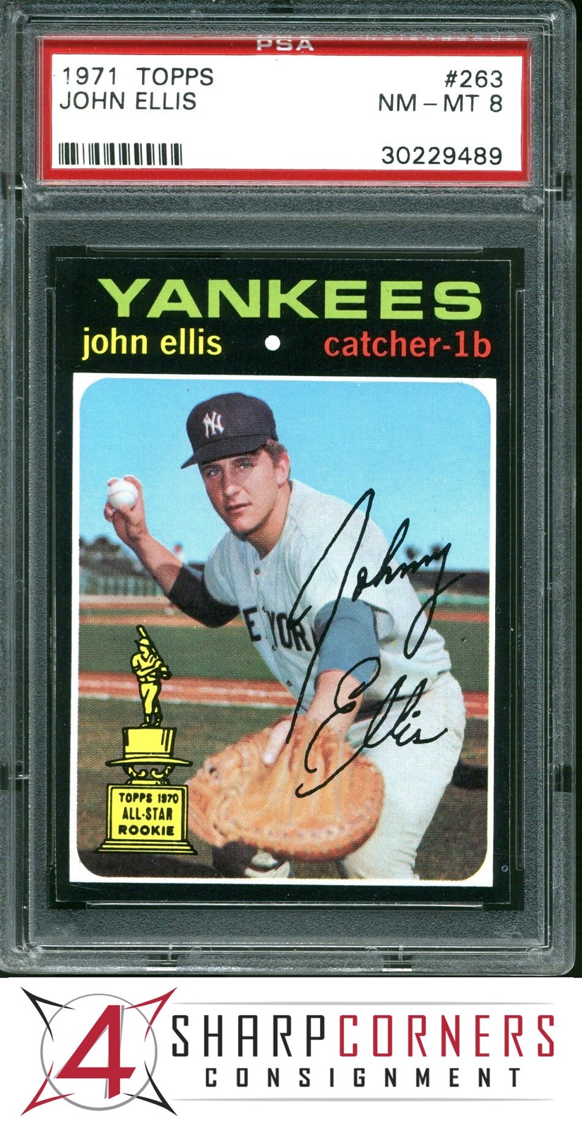 1971 TOPPS ALL-STAR ROOKIE #263 JOHN ELLIS YANKEES PSA 8